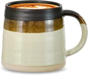 fMBB Large Ceramic Coffee Mug, 13 Ounce Tea and Coffee Cup, Wide Bottom & Reactive Glaze Tapered Pottery Mug for Office/Home, Dishwasher & Microwave Safe, Coffee Tone