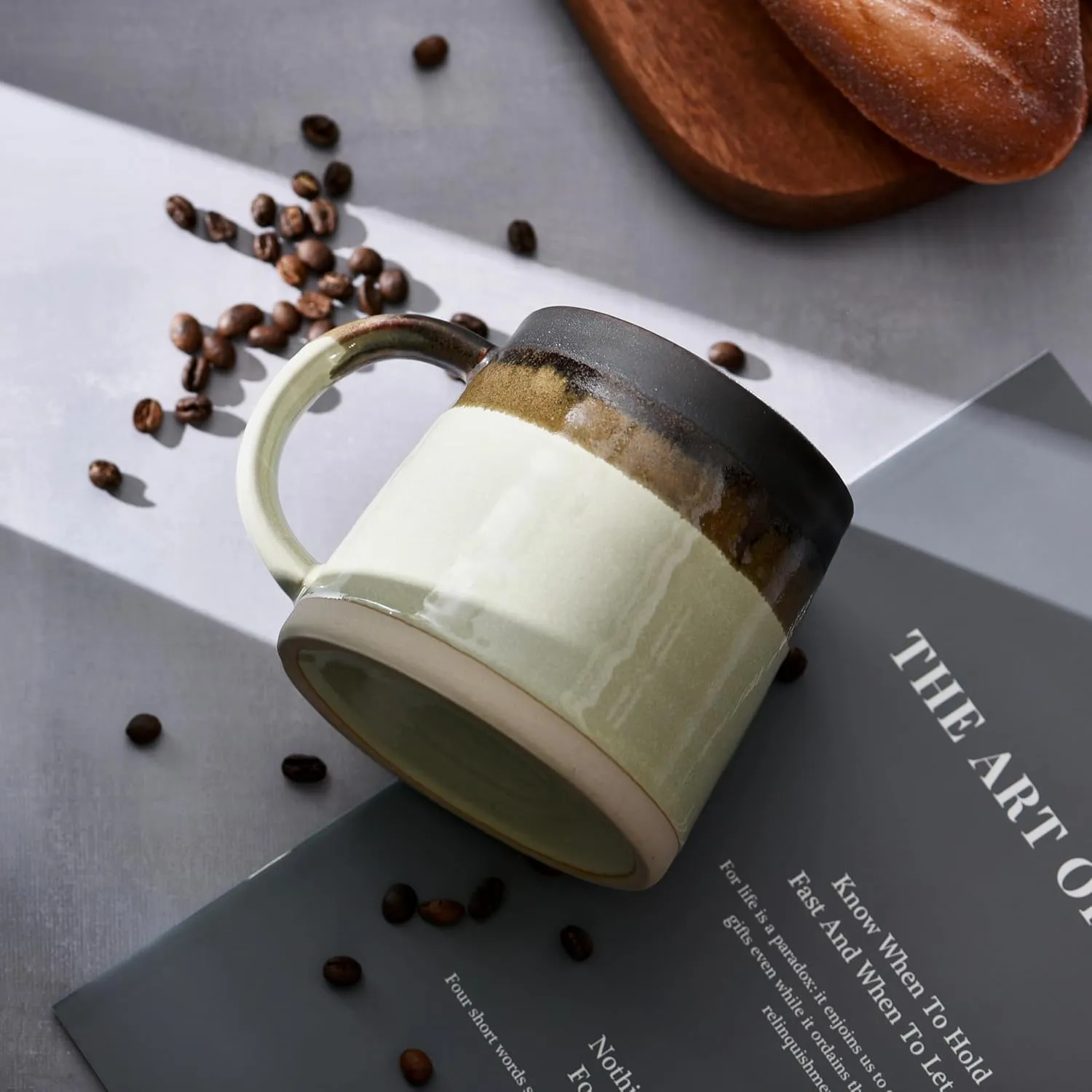 fMBB Large Ceramic Coffee Mug, 13 Ounce Tea and Coffee Cup, Wide Bottom & Reactive Glaze Tapered Pottery Mug for Office/Home, Dishwasher & Microwave Safe, Coffee Tone