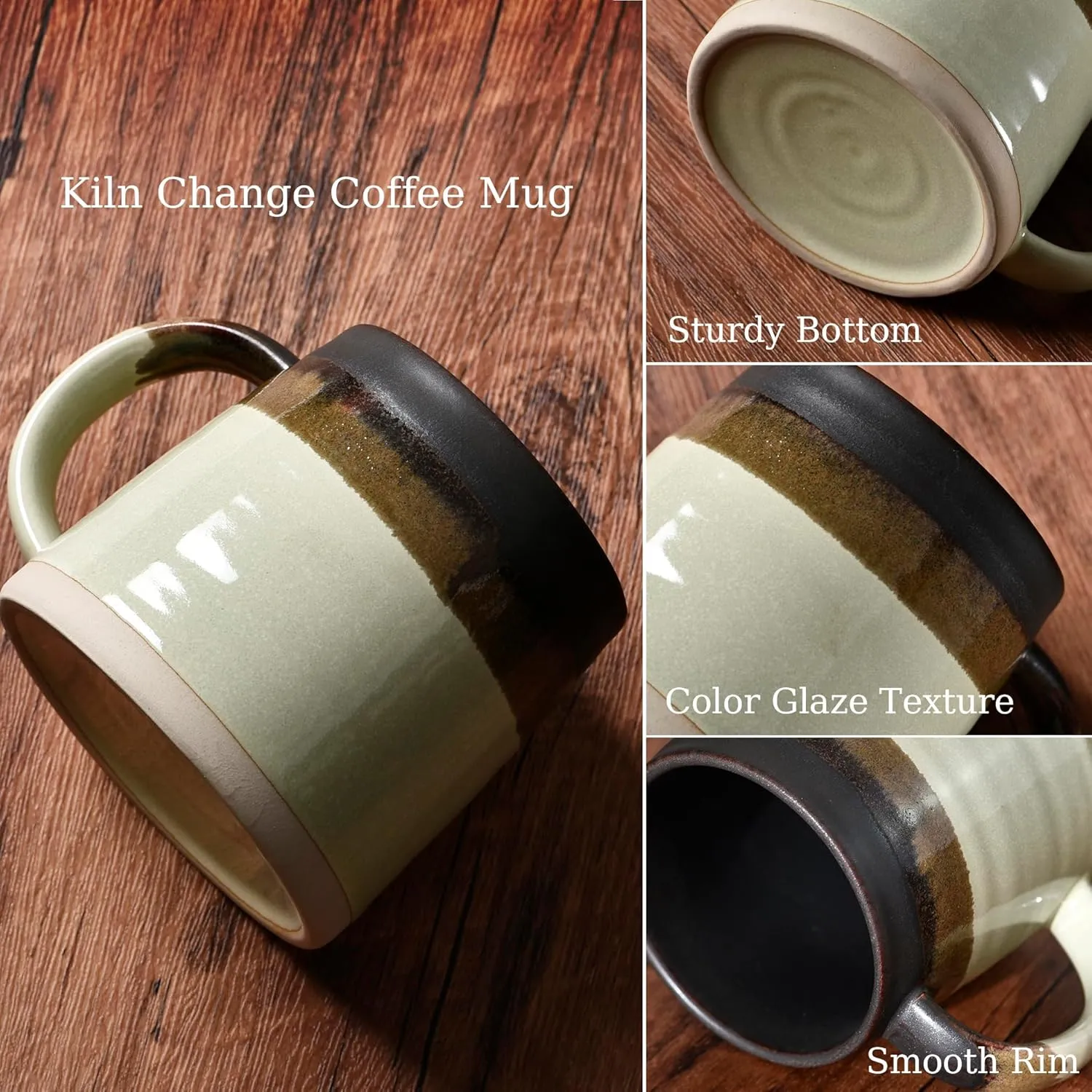 fMBB Large Ceramic Coffee Mug, 13 Ounce Tea and Coffee Cup, Wide Bottom & Reactive Glaze Tapered Pottery Mug for Office/Home, Dishwasher & Microwave Safe, Coffee Tone