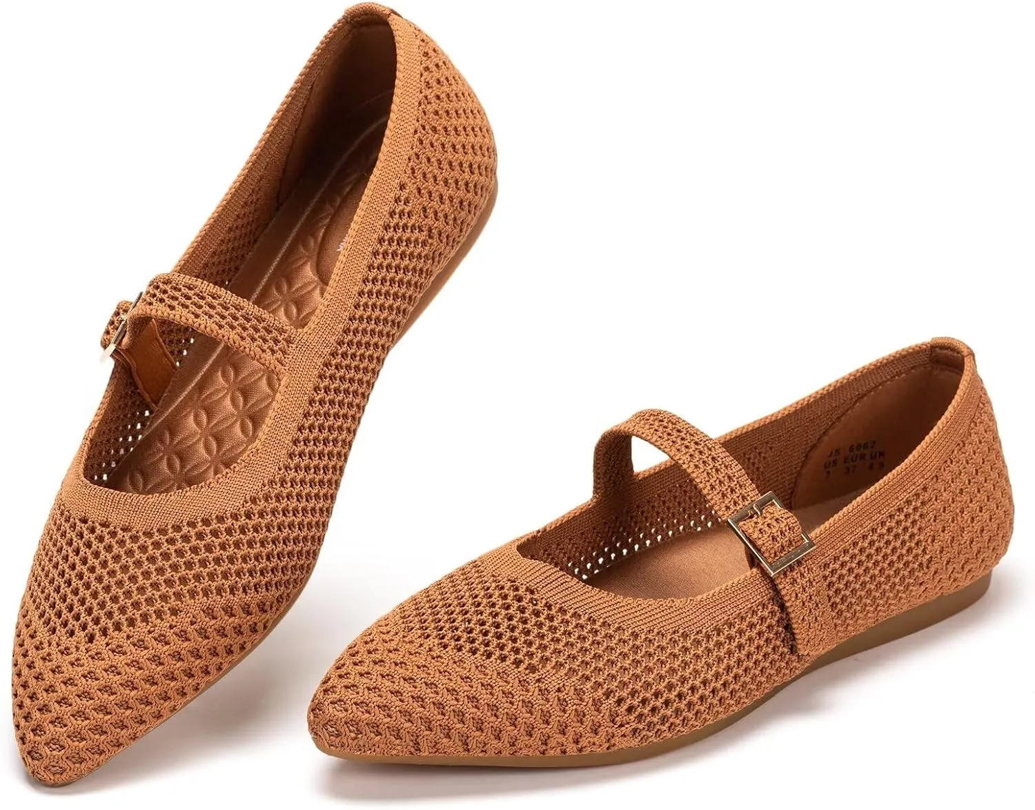 Frank Mully Women's Mesh Flats Mary Jane Shoes Pointed Toe Lightweight with Adjustable Instep Strap Knit Flat Shoes for Women Dressy Casual Washable Walking Shoes