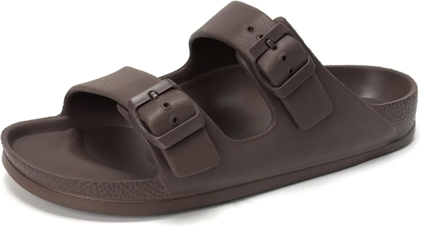 FUNKYMONKEY Women's Comfort Slides Double Buckle Adjustable Plastics Flat Sandals
