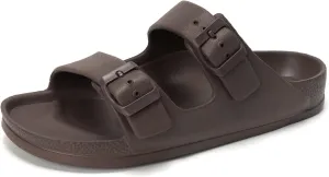 FUNKYMONKEY Women's Comfort Slides Double Buckle Adjustable Plastics Flat Sandals