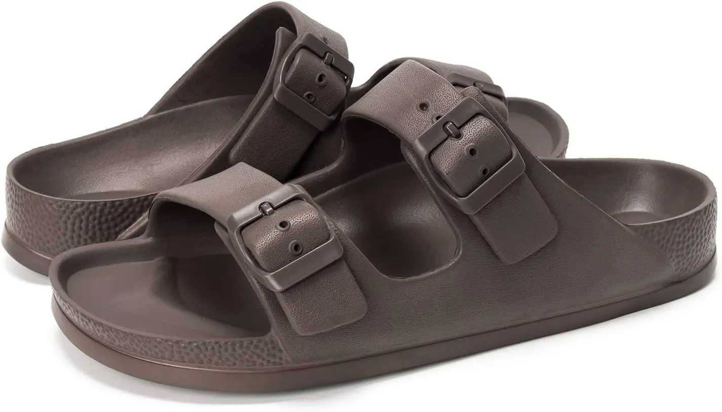 FUNKYMONKEY Women's Comfort Slides Double Buckle Adjustable Plastics Flat Sandals