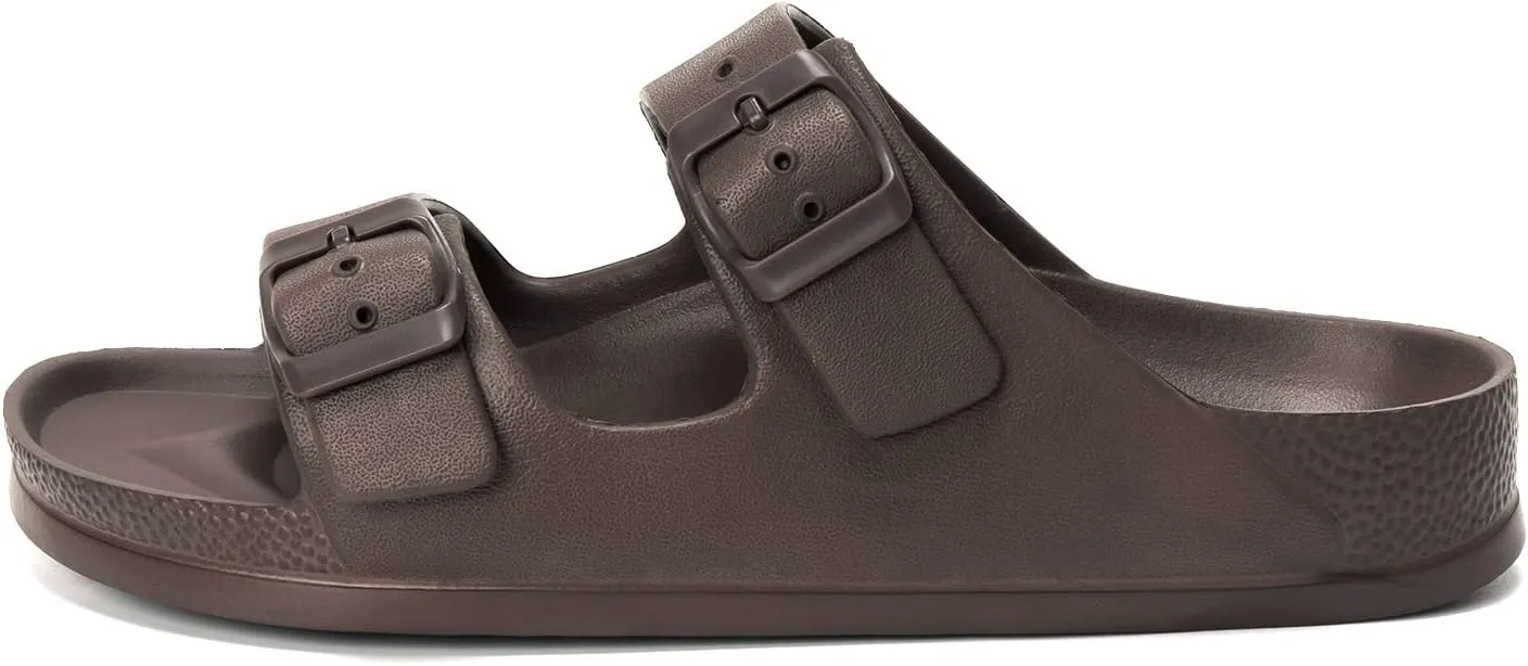 FUNKYMONKEY Women's Comfort Slides Double Buckle Adjustable Plastics Flat Sandals