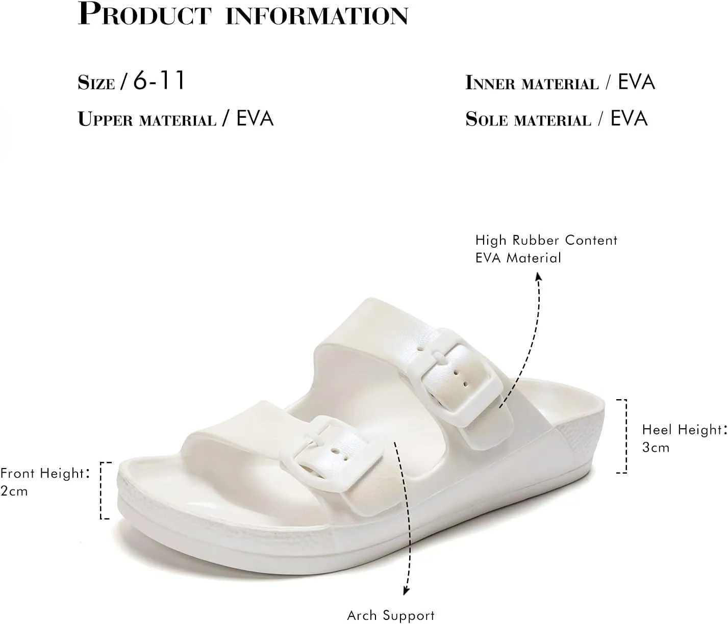 FUNKYMONKEY Women's Comfort Slides Double Buckle Adjustable Plastics Flat Sandals