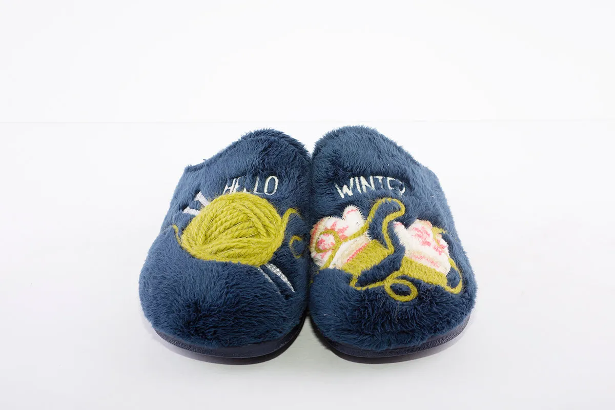 GARZON - 2802.275 "WINTER" FLAT MULE SLIPPER - NAVY