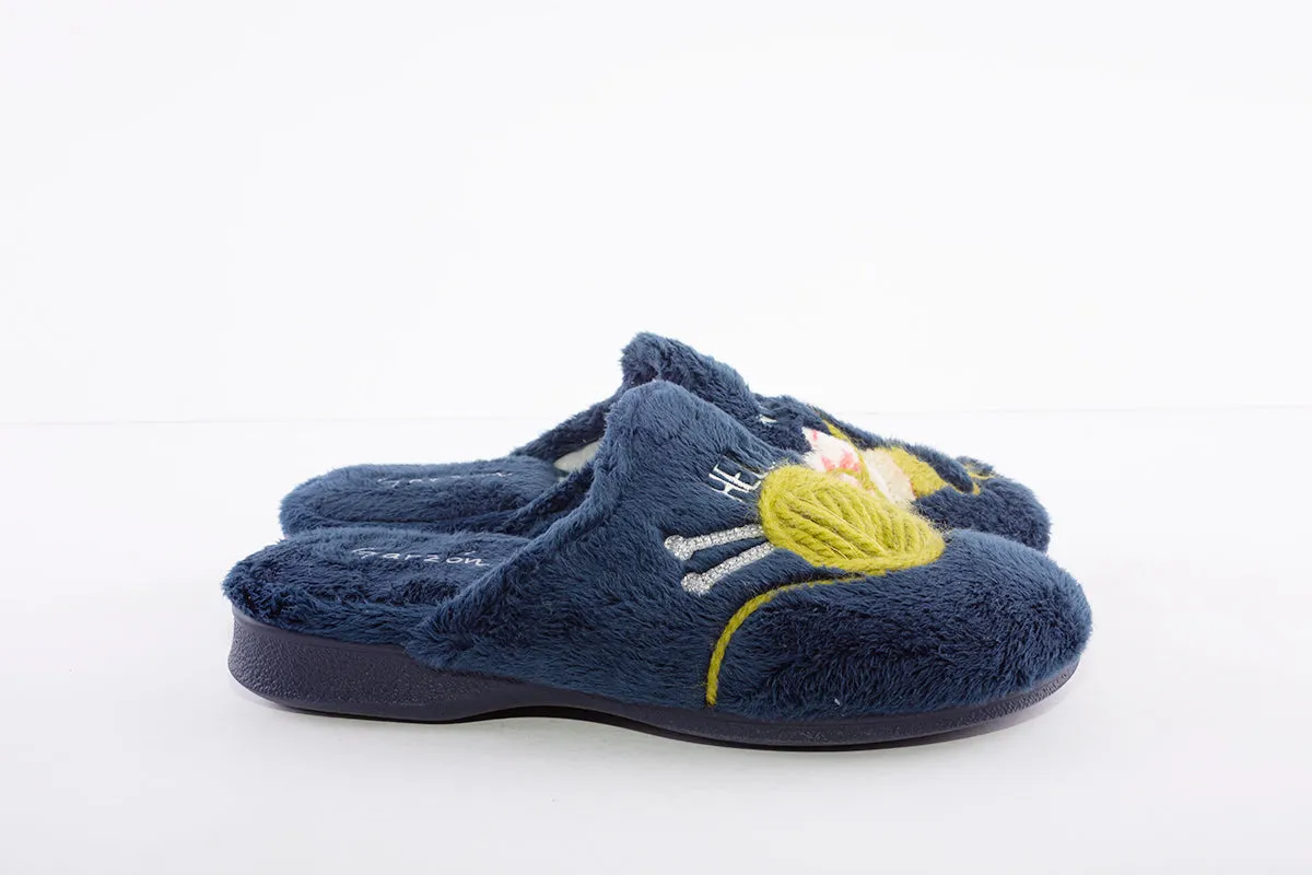 GARZON - 2802.275 "WINTER" FLAT MULE SLIPPER - NAVY