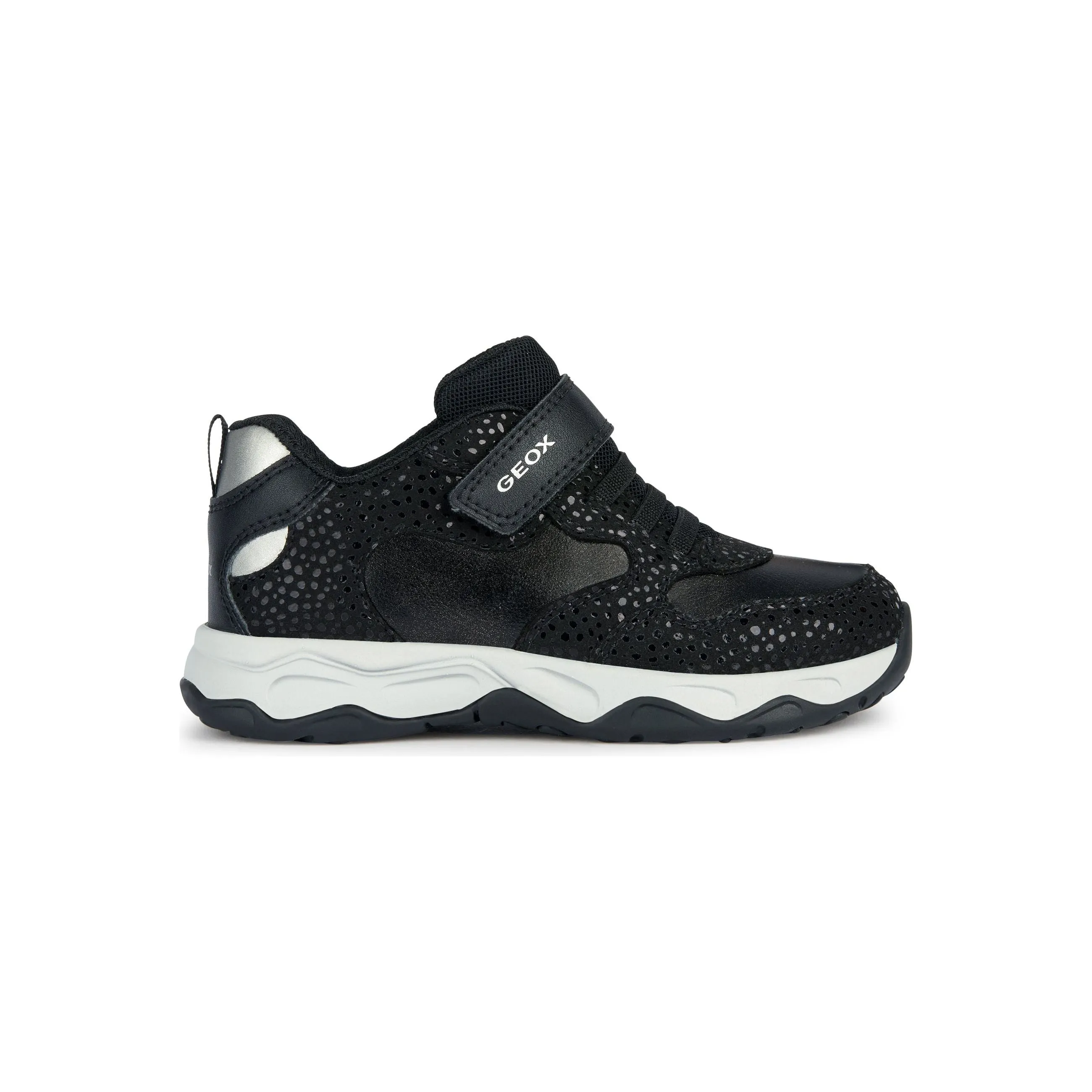 Geox Calco - Girls Velcro Trainer in Black/Silver