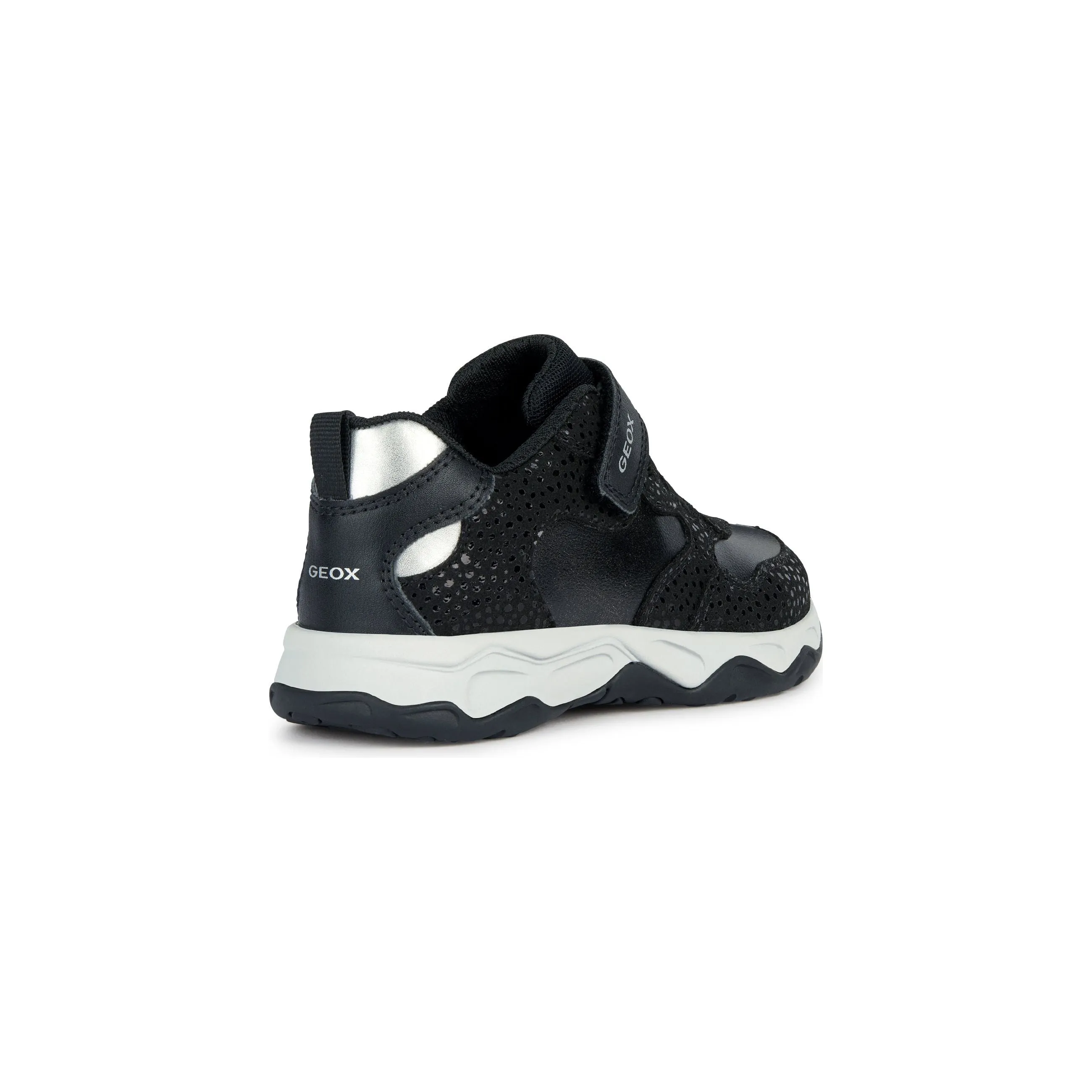 Geox Calco - Girls Velcro Trainer in Black/Silver