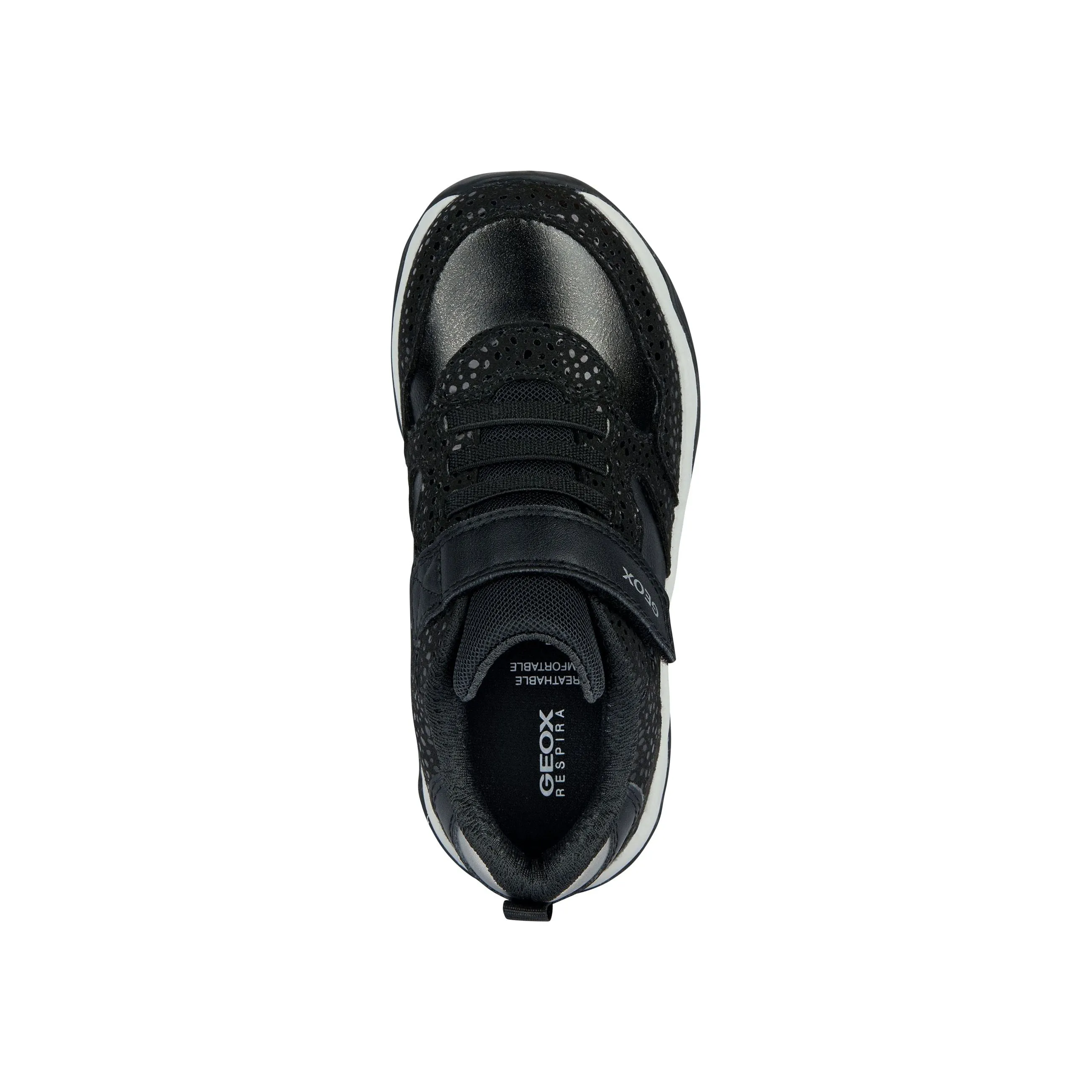 Geox Calco - Girls Velcro Trainer in Black/Silver