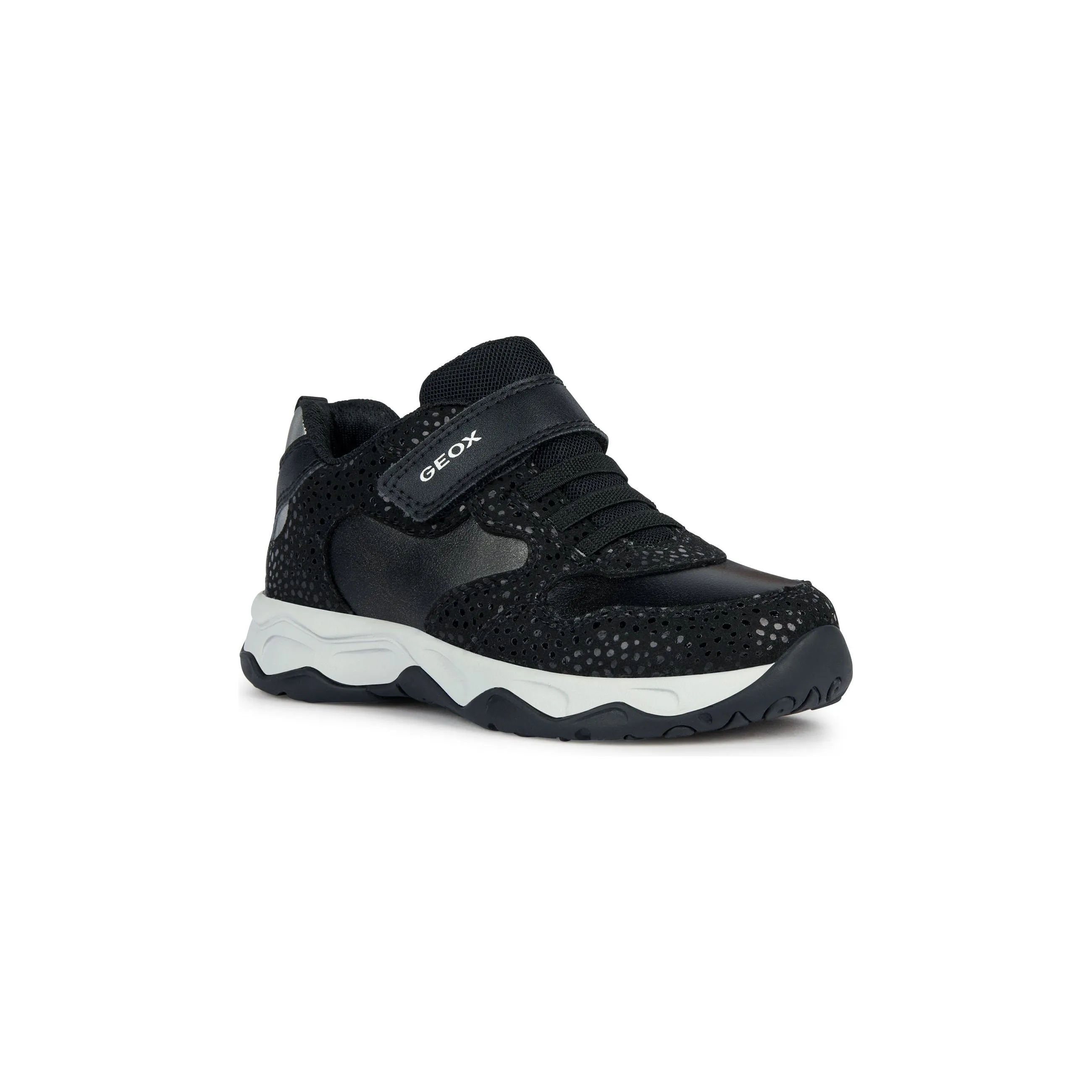 Geox Calco - Girls Velcro Trainer in Black/Silver