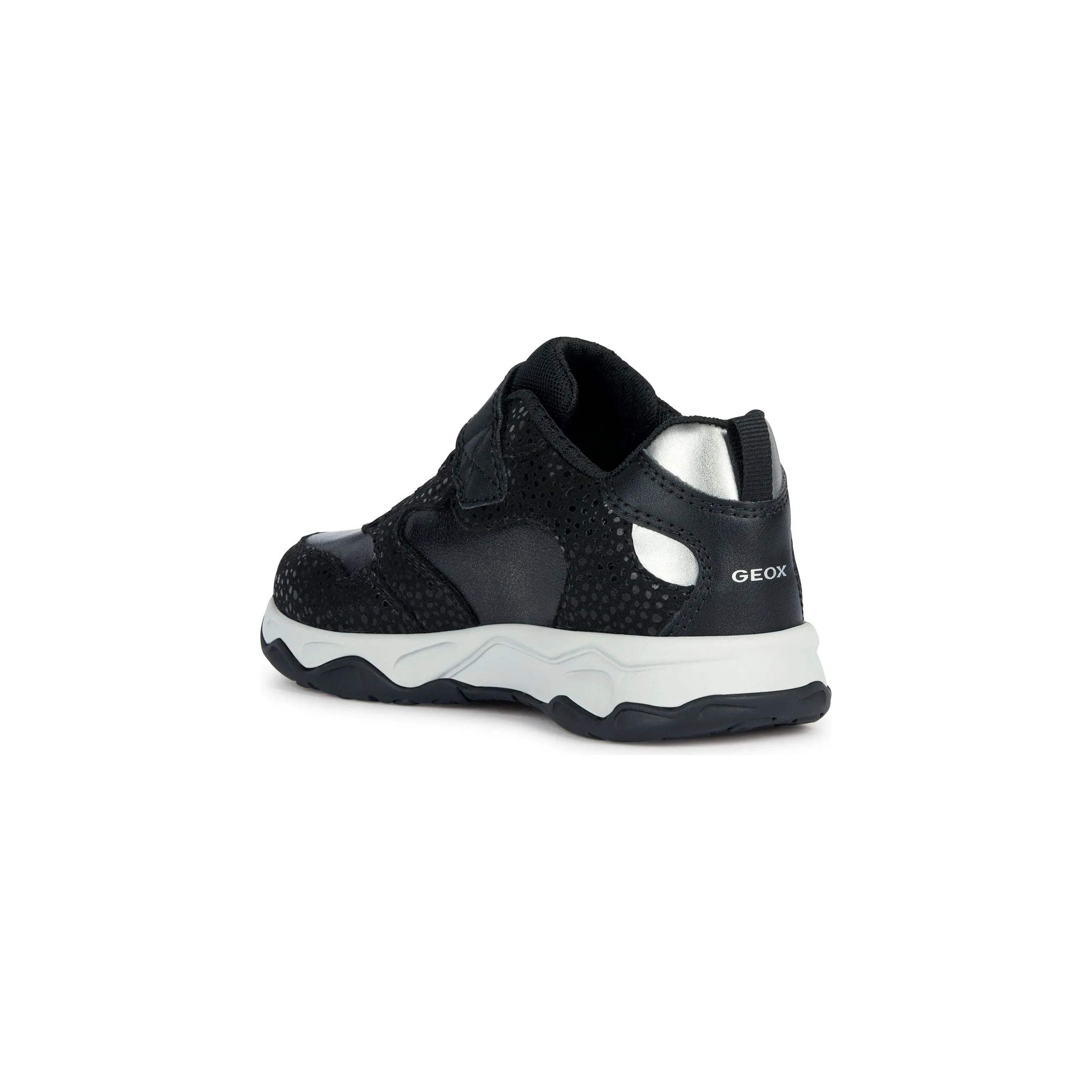 Geox Calco - Girls Velcro Trainer in Black/Silver