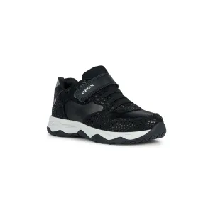 Geox Calco - Girls Velcro Trainer in Black/Silver