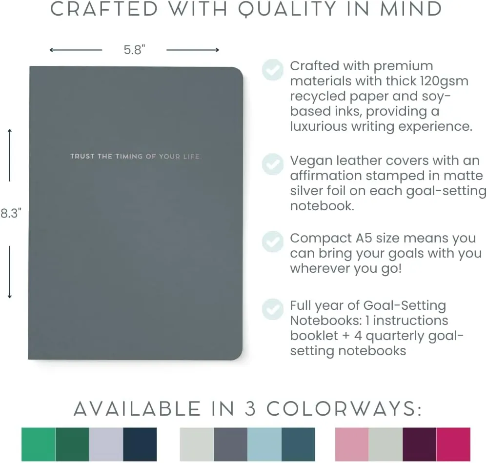 Goal Setting Companion Notebooks - Undated 12-Months Planner for Bold Vision & Weekly Actions, A5 Confidence-Building Achievement System, Just Begin Set