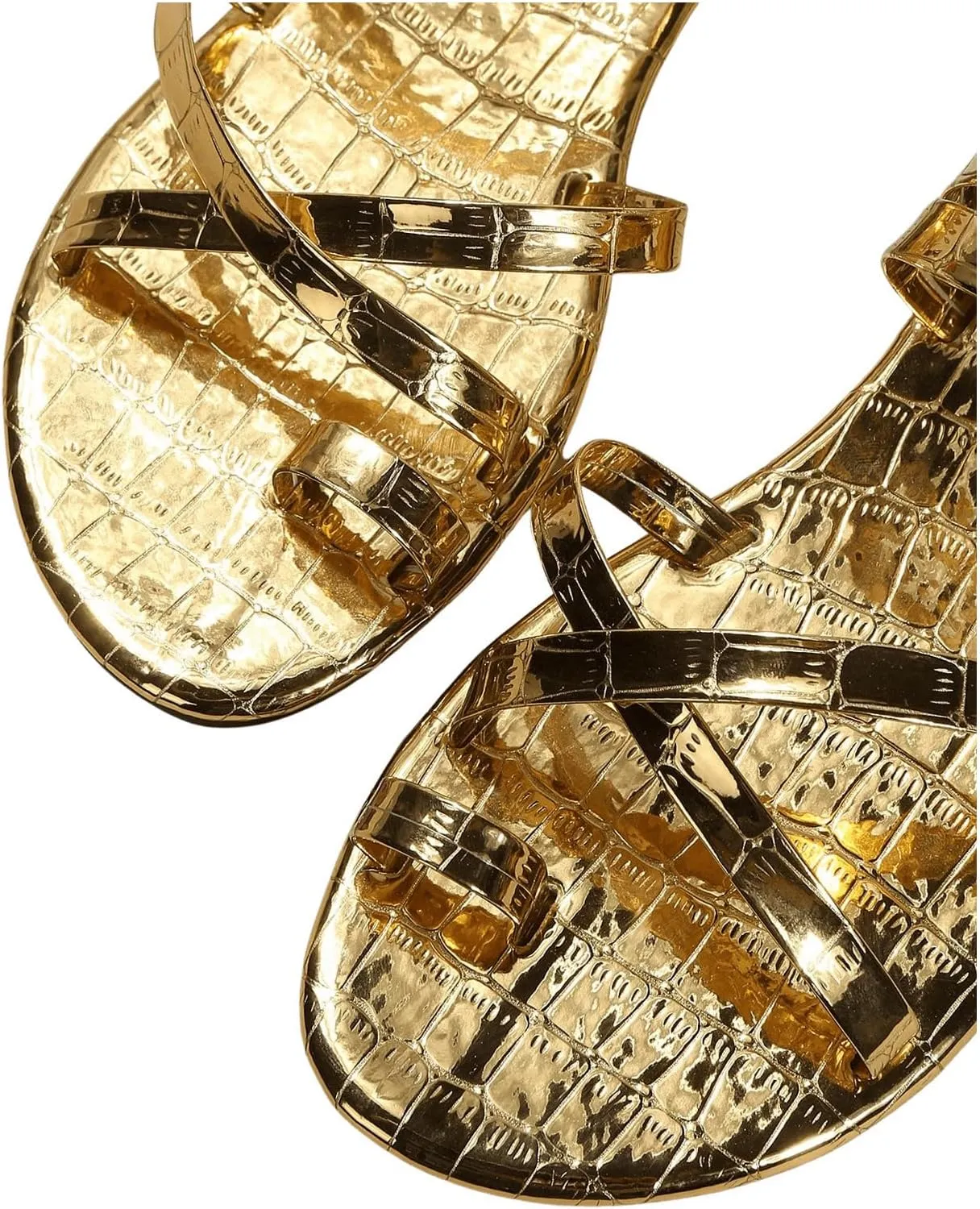 GORGLITTER Women's Gold Toe Ring Strappy Flat Sandals Dressy Metallic Open Toe Flip Flops Beach Slide Sandals 2025