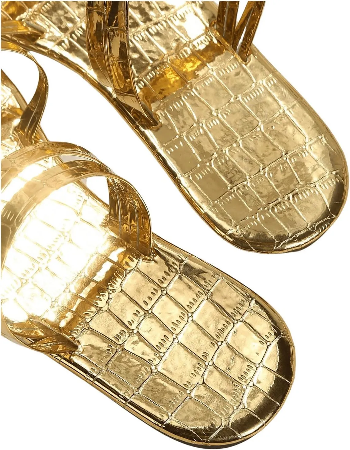 GORGLITTER Women's Gold Toe Ring Strappy Flat Sandals Dressy Metallic Open Toe Flip Flops Beach Slide Sandals 2025