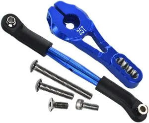 GPM 6PC Set Upgrades Aluminum Servo Horn 25T (4 Positioning Holes) W. Adjustable Steering Link for 1/10 TRX4 Defender Trail Crawler (82056-4) RC Cars (Blue)
