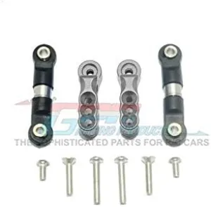 GPM for Traxxas E-Revo VXL 2.0 / E-Revo Brushless Upgrade Parts Aluminum 24T Servo Horn with Stainless Steel Adjustable Tie Rods - 4Pc Set Gray Silver
