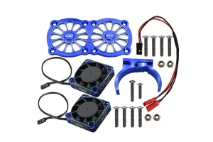 GPM Upgrades Aluminum 7075-T6 Motor Heatsink with Dual Metal Frame Waterproof Cooling Fan and Adjustable Mount for 1/5 Kraton/Outcast 8S BLX&1/5 X-Maxx 6S/8S Monster Truck&XO-01 RC Cars (Blue)