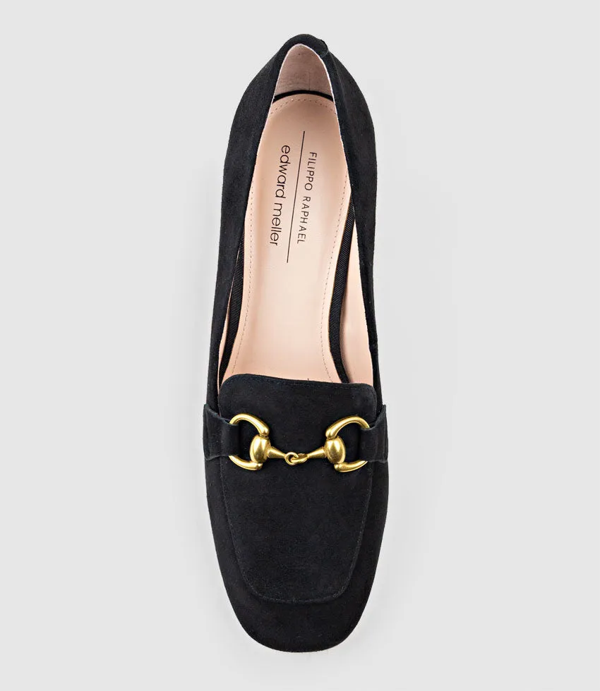 HADLEY85 Heeled Loafer in Black Suede