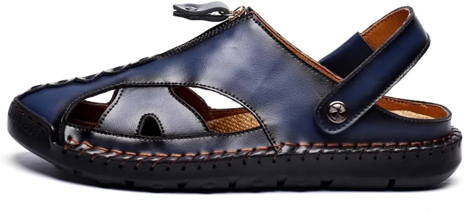 Handmade Men's Sport Sandals Outdoor Hiking Sandals Closed Toe Leather Athletic Lightweight Trail Casual Sandals
