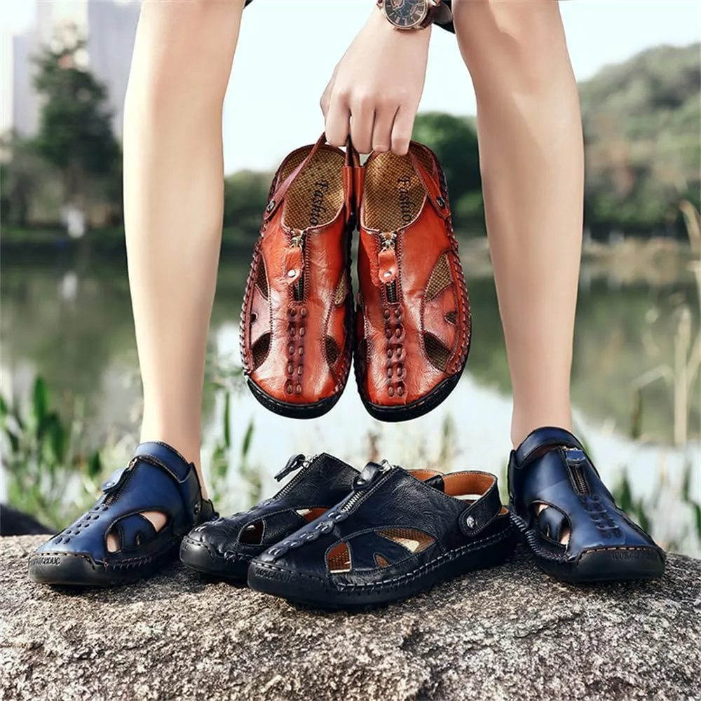 Handmade Men's Sport Sandals Outdoor Hiking Sandals Closed Toe Leather Athletic Lightweight Trail Casual Sandals