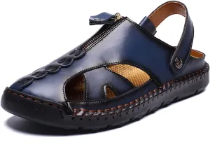 Handmade Men's Sport Sandals Outdoor Hiking Sandals Closed Toe Leather Athletic Lightweight Trail Casual Sandals