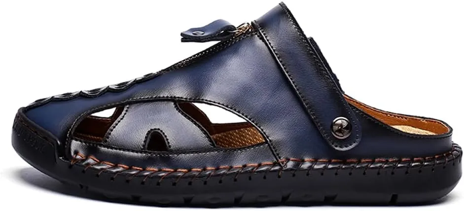 Handmade Men's Sport Sandals Outdoor Hiking Sandals Closed Toe Leather Athletic Lightweight Trail Casual Sandals