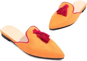 Hee grand Women Mules Closed Pointed Toe Tassel Flat Mules Casual Outdoor Slippers Slip On Backless Loafers