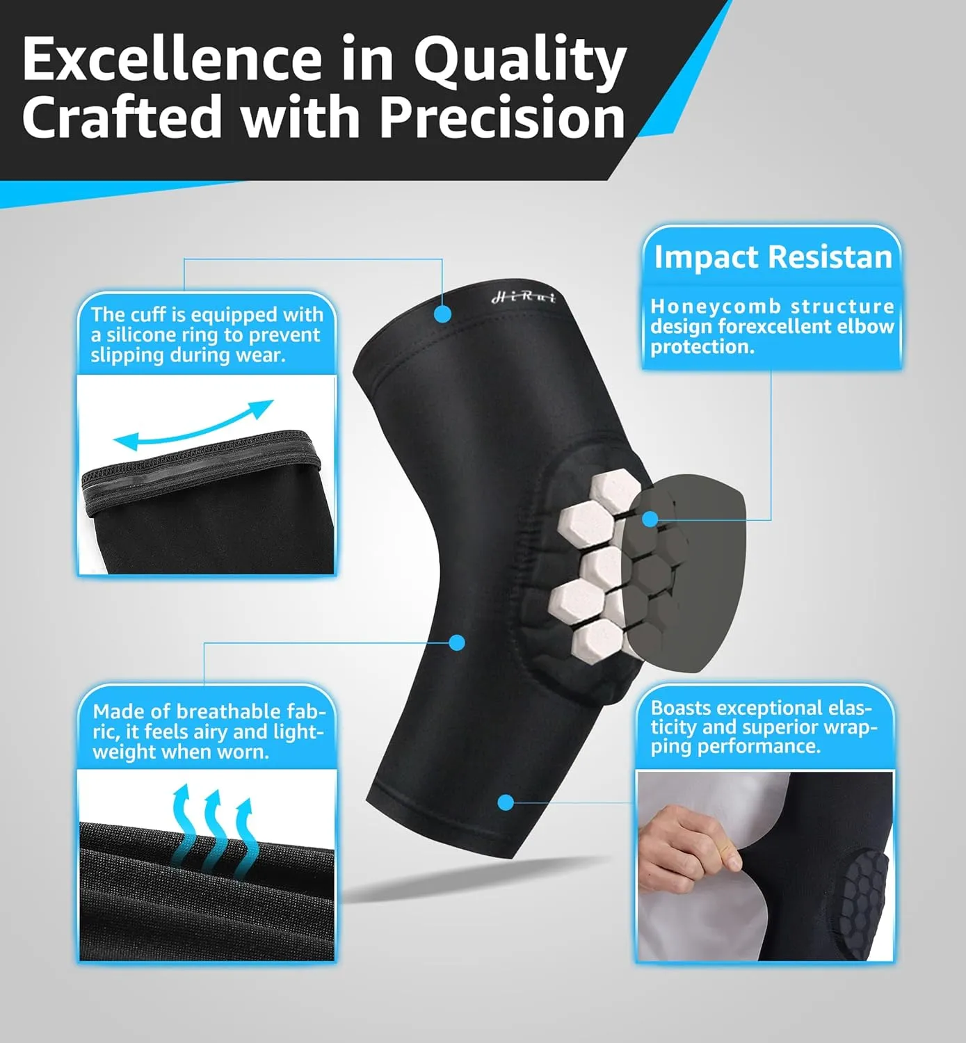 HiRui Elbow Pads for Teenagers Men and Women - Basketball Baseball Elbow Brace for Collision Avoidance and Support
