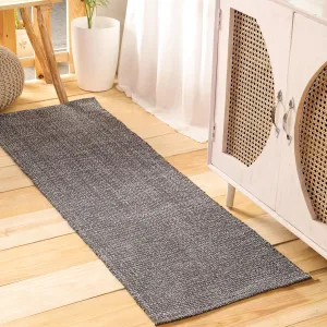 HOMEMONDE Cotton Herringbone Runner Rug 2' x 6' Indoor Farmhouse Décor Lightweight Braided Area Rug for High Traffic Areas Entryway, Kitchen, Bedroom (Grey & White)