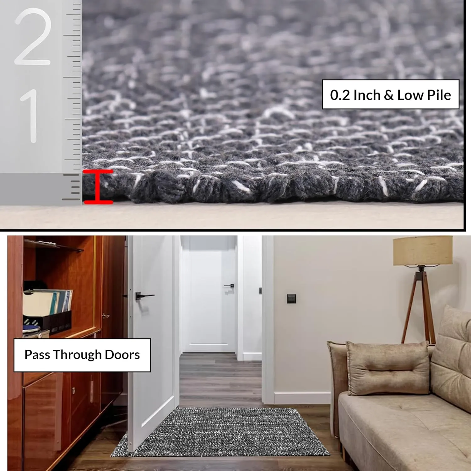 HOMEMONDE Cotton Herringbone Runner Rug 2' x 6' Indoor Farmhouse Décor Lightweight Braided Area Rug for High Traffic Areas Entryway, Kitchen, Bedroom (Grey & White)