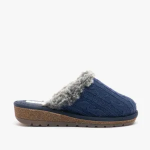 HOS Comfort MEGAN Womens Wool Mule Slippers Blue