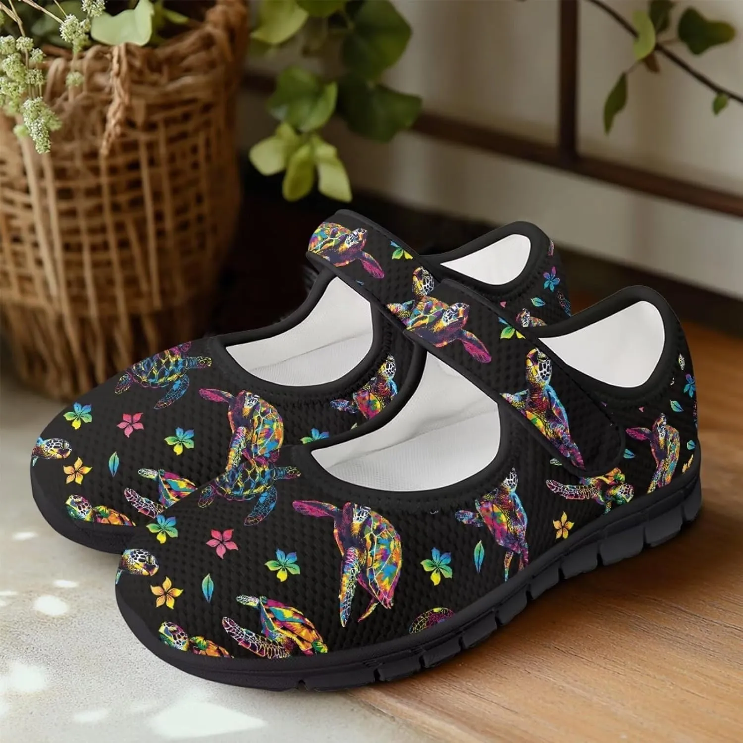 Howilath Animal Print Mary Jane Shoes Women Round Toe Dress Dance Shoes Mesh Casual Flats Shoes