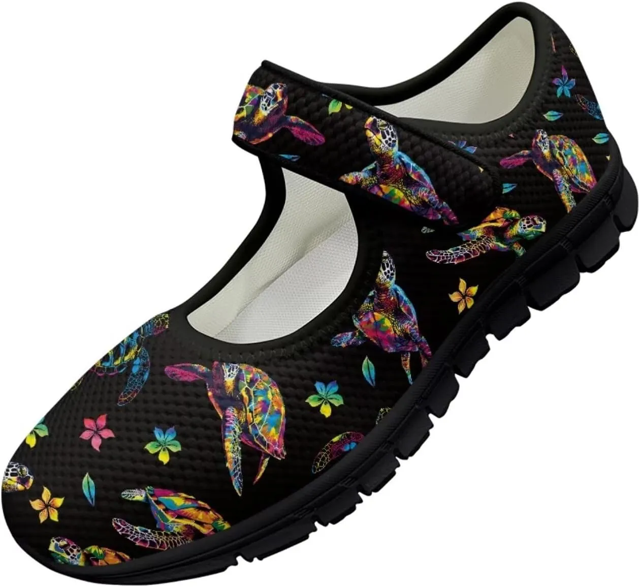 Howilath Animal Print Mary Jane Shoes Women Round Toe Dress Dance Shoes Mesh Casual Flats Shoes