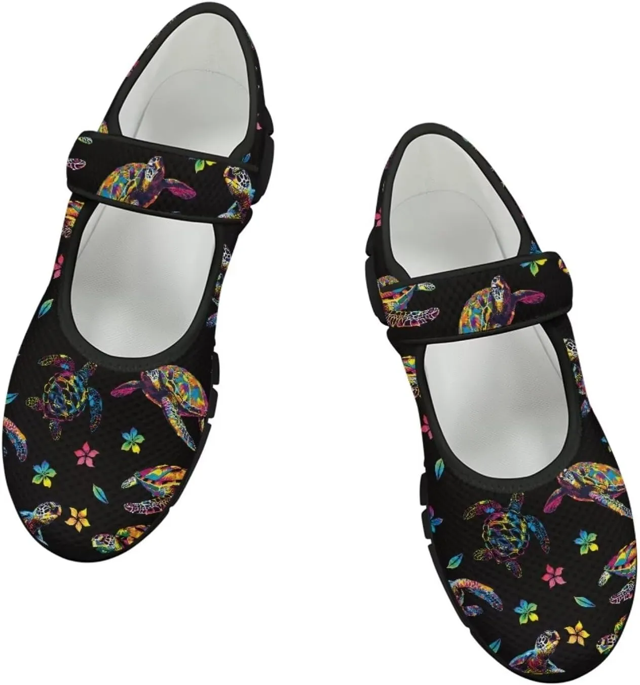 Howilath Animal Print Mary Jane Shoes Women Round Toe Dress Dance Shoes Mesh Casual Flats Shoes