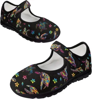Howilath Animal Print Mary Jane Shoes Women Round Toe Dress Dance Shoes Mesh Casual Flats Shoes