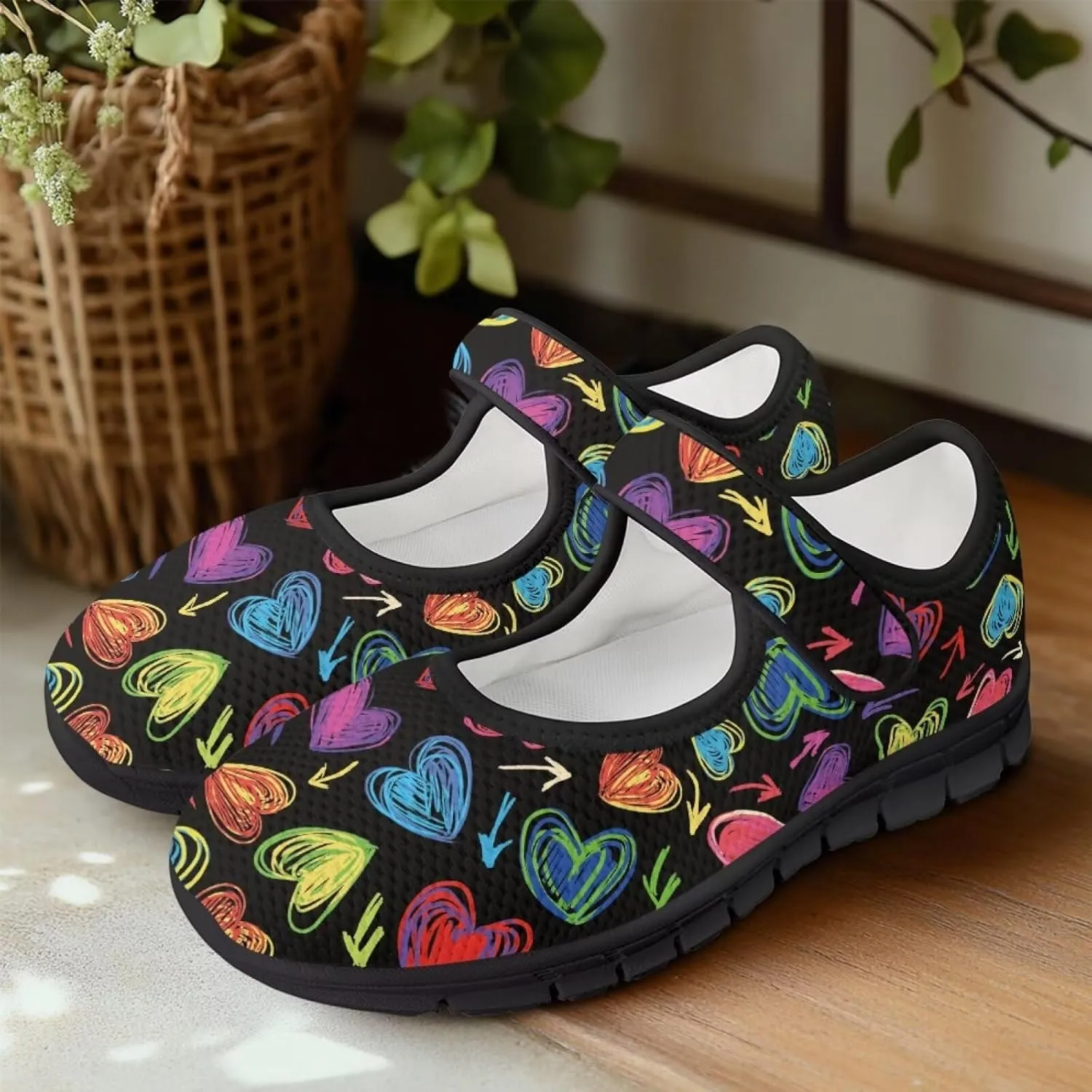 Howilath Heart Love Women's Ballet Flats Round Toe Mary Janes Casual Flats Shoes Ballerina Shoes for Party Wedding Work