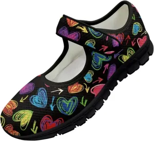 Howilath Heart Love Women's Ballet Flats Round Toe Mary Janes Casual Flats Shoes Ballerina Shoes for Party Wedding Work