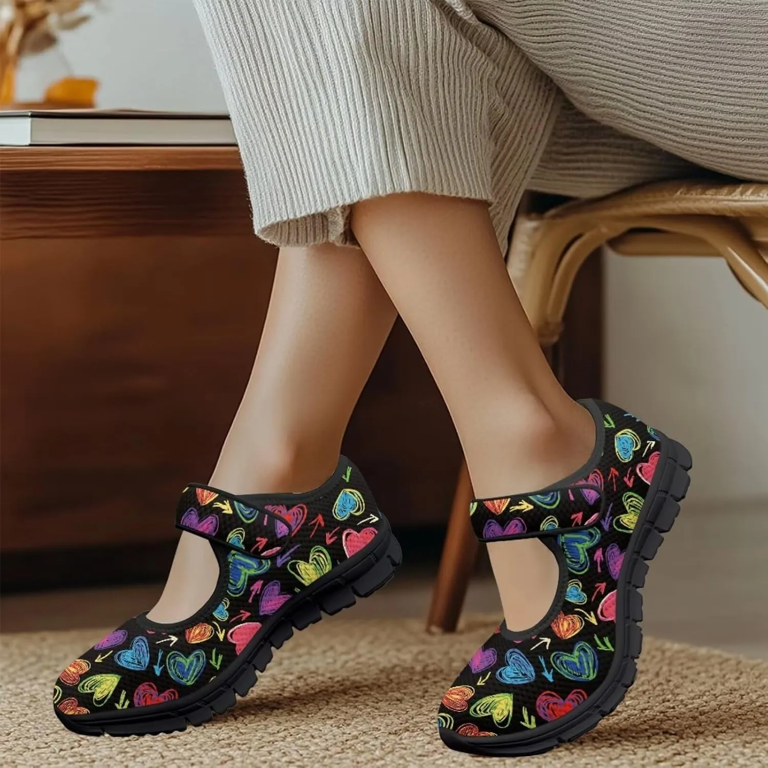 Howilath Heart Love Women's Ballet Flats Round Toe Mary Janes Casual Flats Shoes Ballerina Shoes for Party Wedding Work