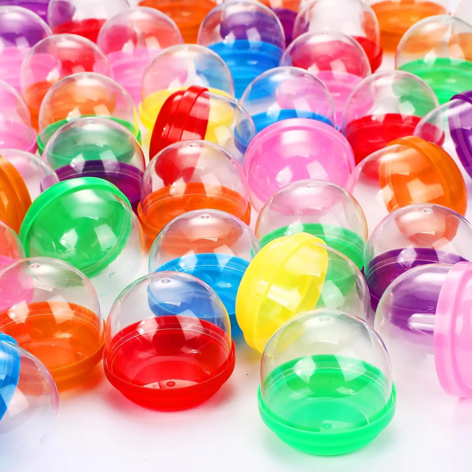 HyDren 60 Pcs 2 Inch Gumball Vending Machine Capsules Empty Round Colored Capsules Balls Plastic Containers Toy for Prizes Party Favors Easter Classroom Exchange Gift(Flat Base)
