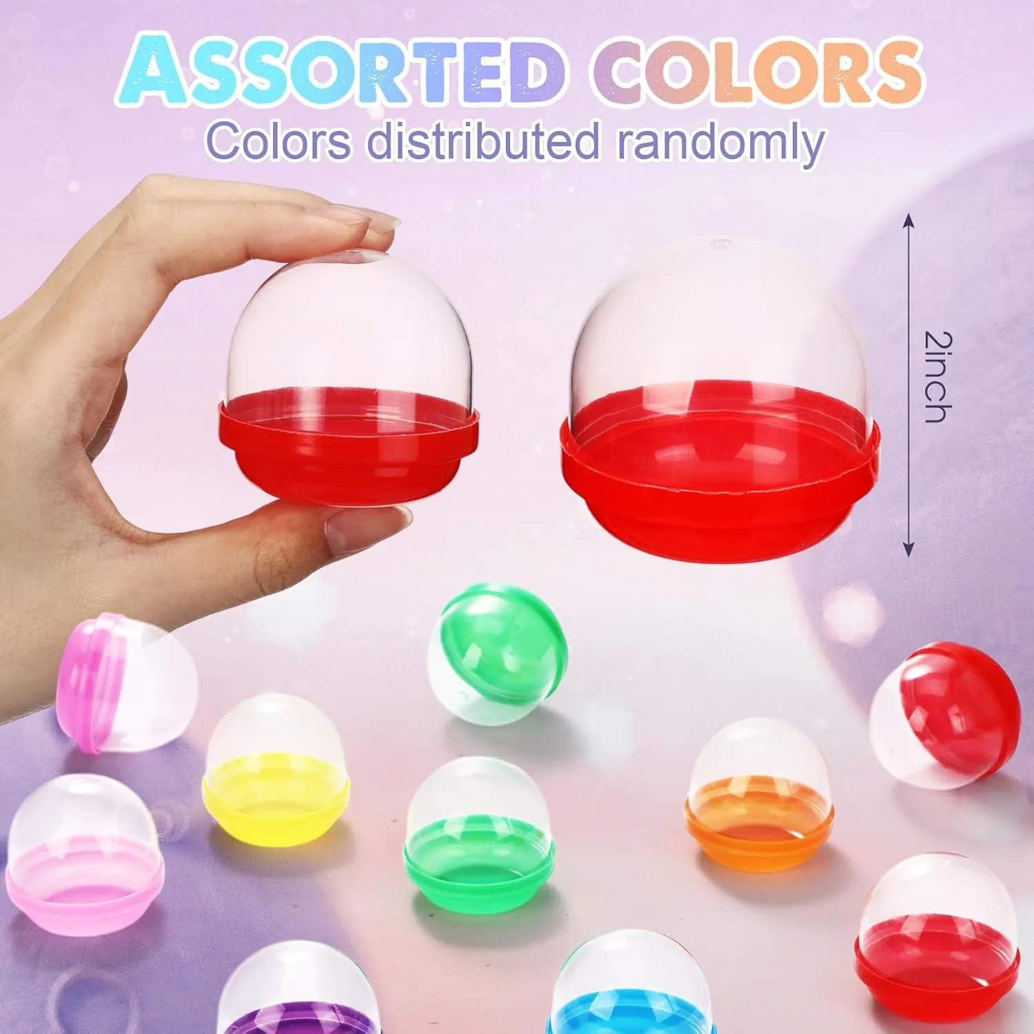 HyDren 60 Pcs 2 Inch Gumball Vending Machine Capsules Empty Round Colored Capsules Balls Plastic Containers Toy for Prizes Party Favors Easter Classroom Exchange Gift(Flat Base)