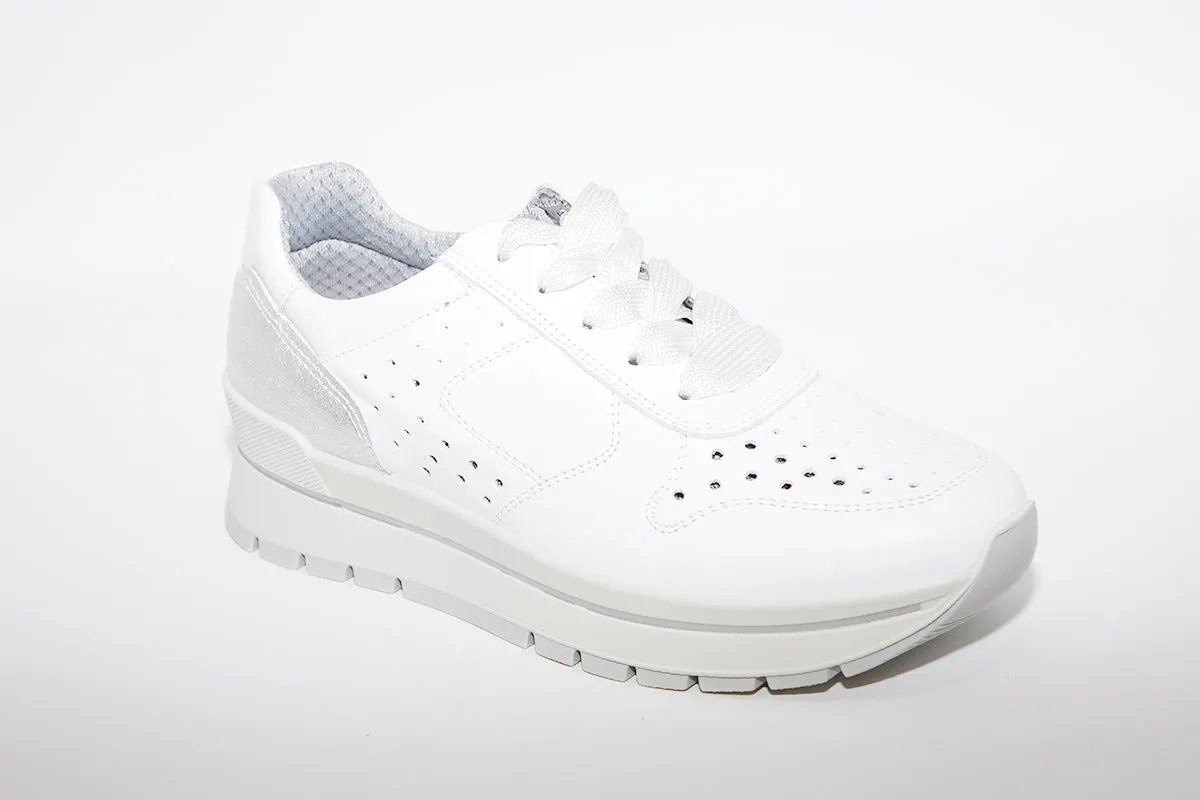 IMAC - LACED FLATFORM TRAINER - WHITE LEATHER