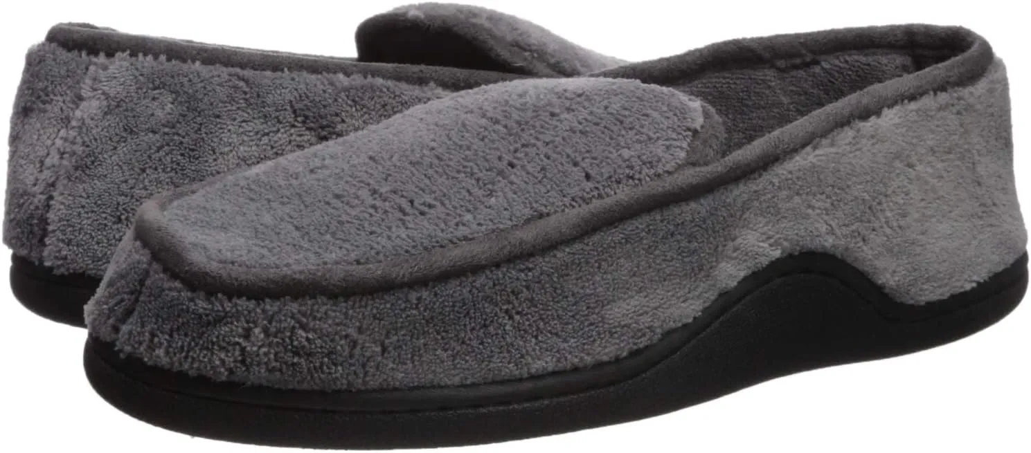 isotoner Men's Terry Moccasin Slipper with Memory Foam for Indoor/Outdoor Comfort
