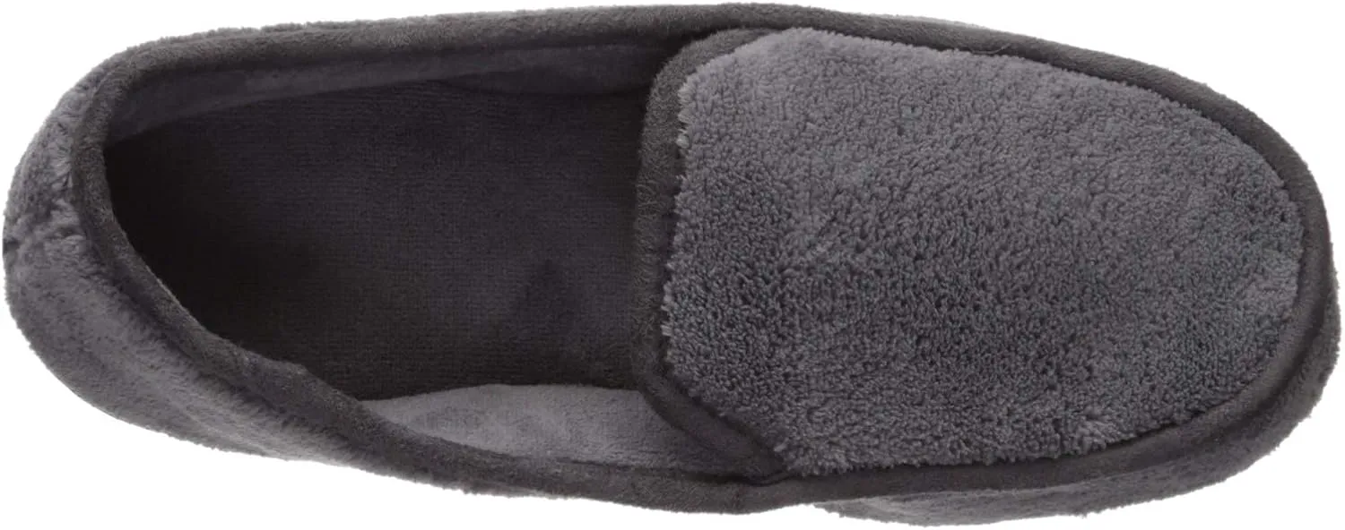 isotoner Men's Terry Moccasin Slipper with Memory Foam for Indoor/Outdoor Comfort