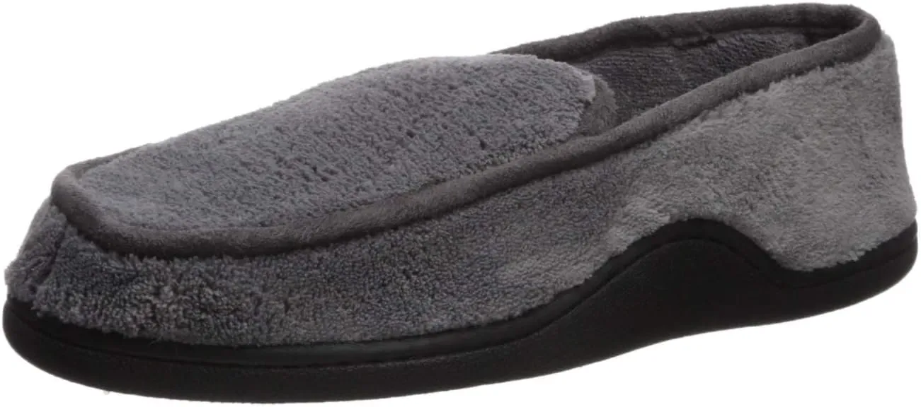 isotoner Men's Terry Moccasin Slipper with Memory Foam for Indoor/Outdoor Comfort