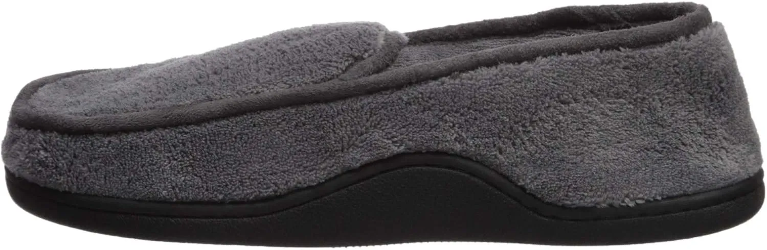 isotoner Men's Terry Moccasin Slipper with Memory Foam for Indoor/Outdoor Comfort
