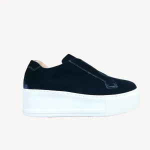 Jane Galland Trainers Marie Navy Blue Velvet Platform