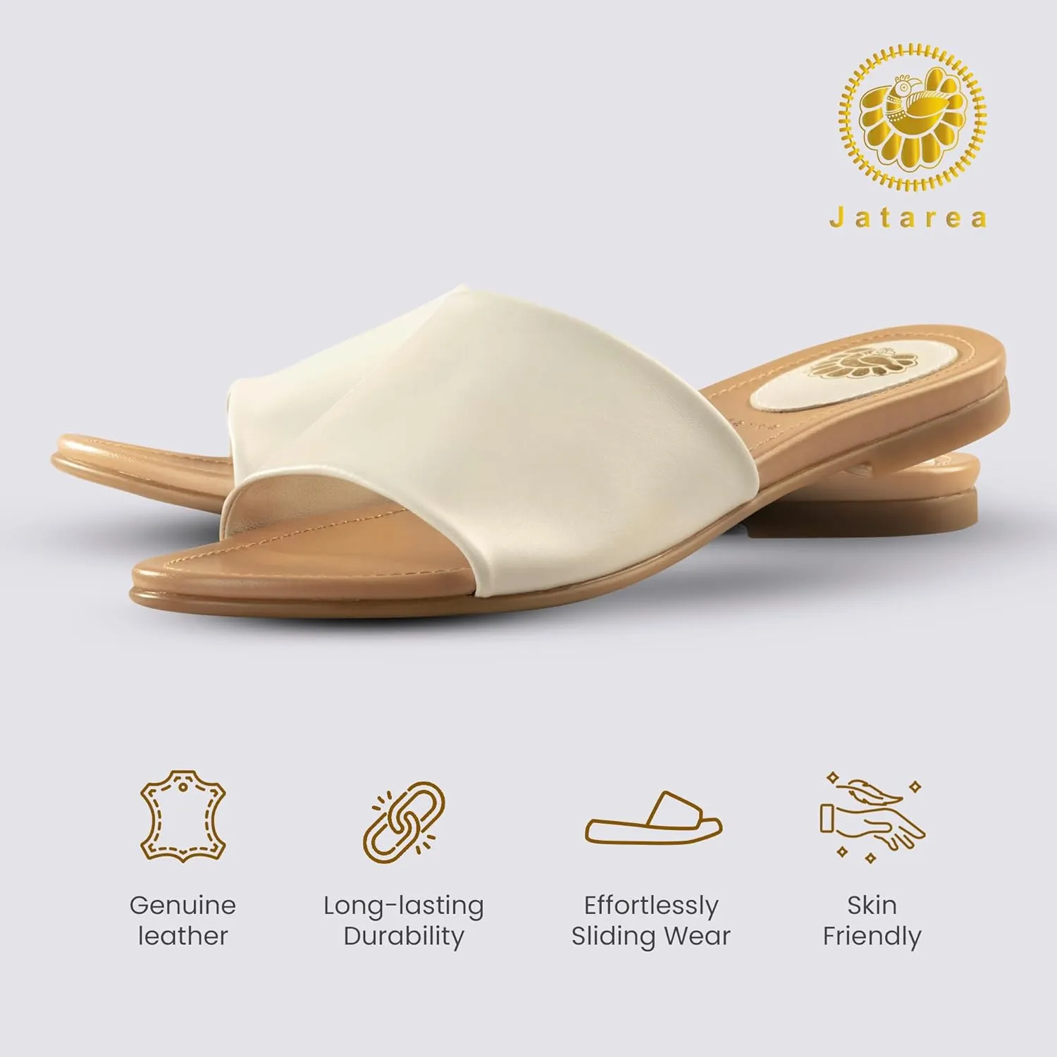 JATAREA Women’s Slip-On Flat Sandals with Round Open Toe | Dressy Summer Slides for Women