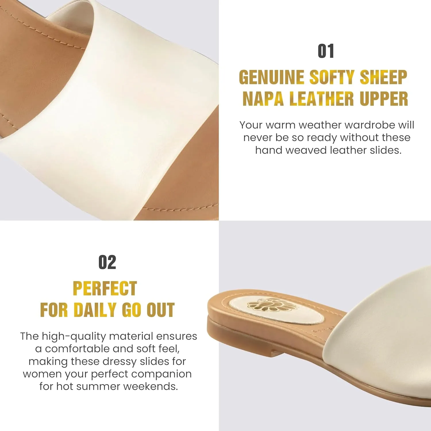 JATAREA Women’s Slip-On Flat Sandals with Round Open Toe | Dressy Summer Slides for Women